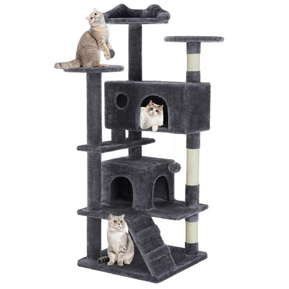 Cat Tree Tower for Indoor Cats, 66In Tall Multi-Level Pet Furniture, Stable Kitty Play House with Sisal Scratching Post, Large Condo, Climbing Ladder, Plush Toy for Kitten Cat Treehouse