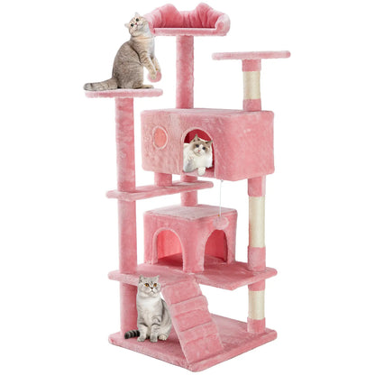 Cat Tree Tower for Indoor Cats, 66In Tall Multi-Level Pet Furniture, Stable Kitty Play House with Sisal Scratching Post, Large Condo, Climbing Ladder, Plush Toy for Kitten Cat Treehouse