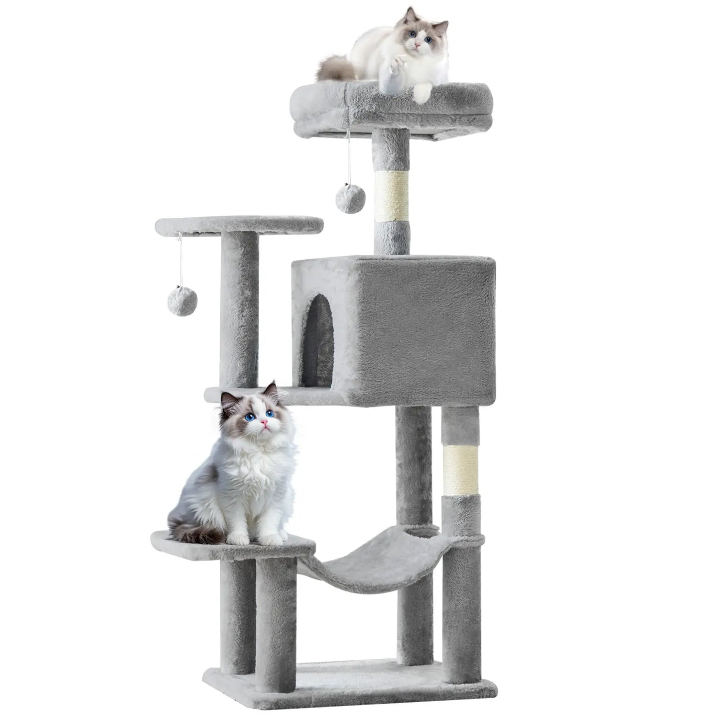 Cat Tree Tower for Indoor Cats, 66In Tall Multi-Level Pet Furniture, Stable Kitty Play House with Sisal Scratching Post, Large Condo, Climbing Ladder, Plush Toy for Kitten Cat Treehouse