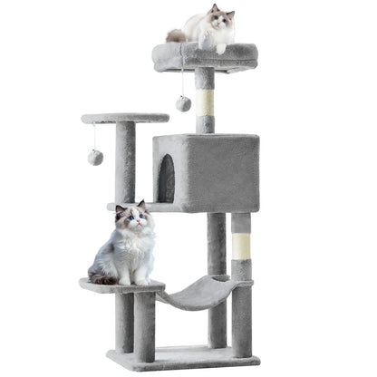 Cat Tree Tower for Indoor Cats, 66In Tall Multi-Level Pet Furniture, Stable Kitty Play House with Sisal Scratching Post, Large Condo, Climbing Ladder, Plush Toy for Kitten Cat Treehouse