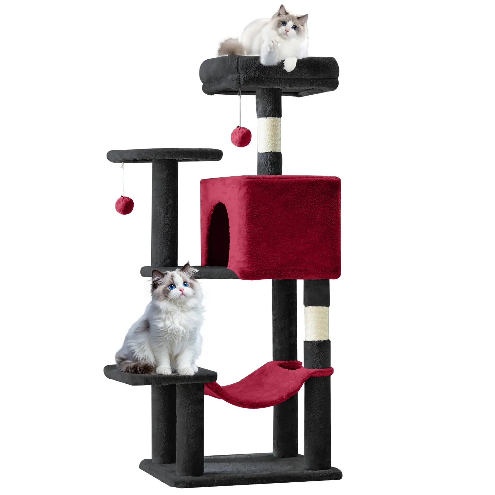 Cat Tree Tower for Indoor Cats, 66In Tall Multi-Level Pet Furniture, Stable Kitty Play House with Sisal Scratching Post, Large Condo, Climbing Ladder, Plush Toy for Kitten Cat Treehouse