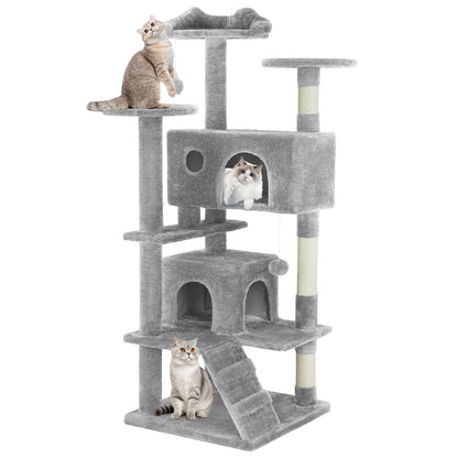 Cat Tree Tower for Indoor Cats, 66In Tall Multi-Level Pet Furniture, Stable Kitty Play House with Sisal Scratching Post, Large Condo, Climbing Ladder, Plush Toy for Kitten Cat Treehouse