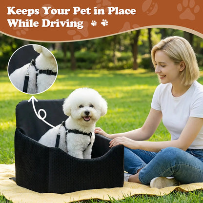 【Dealsforyoudays】 Dog Car Seat for Small Dogs & Cats, All-Season Reversible Design, Enclosed Pet Car Seat with Seat Belt Straps, Non-Slip Waterproof Travel Bed for Car & Outdoor Use Summervibes Petlovers Summerwins