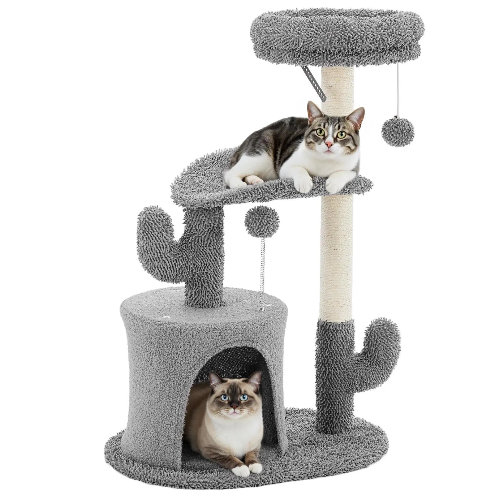 Cat Tree Tower for Indoor Cats, 66In Tall Multi-Level Pet Furniture, Stable Kitty Play House with Sisal Scratching Post, Large Condo, Climbing Ladder, Plush Toy for Kitten Cat Treehouse
