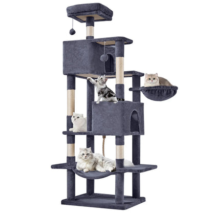 Cat Tree Tower for Indoor Cats, 66In Tall Multi-Level Pet Furniture, Stable Kitty Play House with Sisal Scratching Post, Large Condo, Climbing Ladder, Plush Toy for Kitten Cat Treehouse