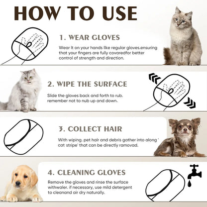 Electrostatic Pet Hair Removal Gloves - Reusable Grooming Tool for Cats and Dogs, Ideal for Furniture, Carpets, and Car Seats